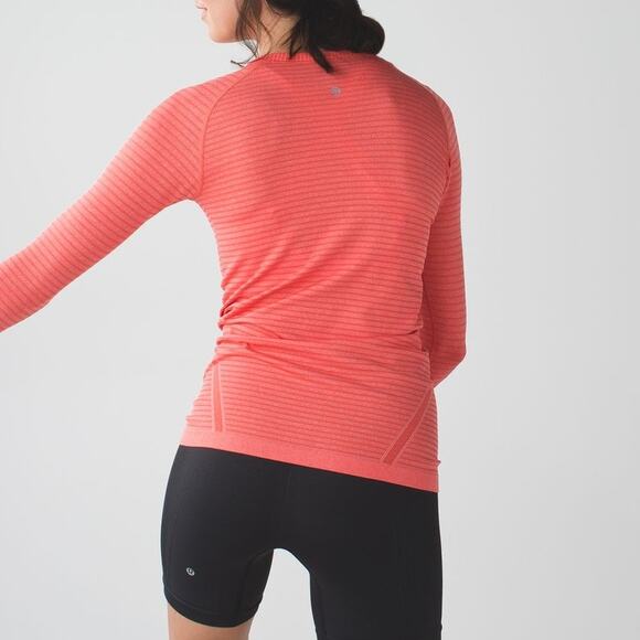Lululemon Swiftly Tech Long Sleeve Crew Top Striped Heather Pink Size 10 - Picture 2 of 11